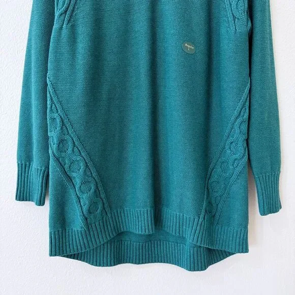 L.L. Bean Women's Size Large Teal V Neck Cable Knit Pullover Sweater Brand New - Picture 3 of 10